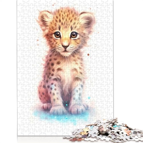 Aquarell-Baby-Leopard, 520-teiliges Puzzle, Lernspiele, Puzzles für Erwachsene für Frauen, für Kinder ab 12 Jahren, 520 Teile (52 x 38 cm) von QBIREX