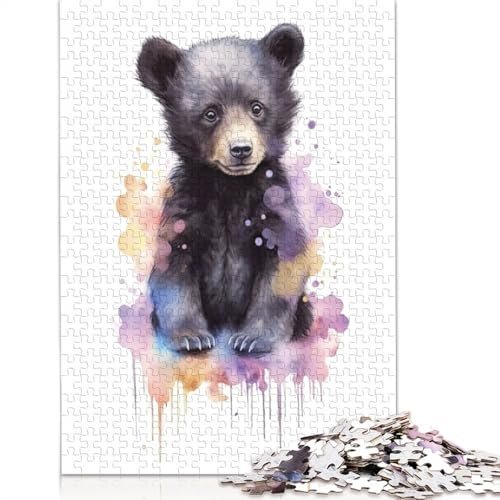 Aquarell-Baby-Schwarzbär-Puzzle für Erwachsene, freundliche Materialien, schwierige Puzzles für Erwachsene und Teenager, 520 Teile (52 x 38 cm) von QBIREX