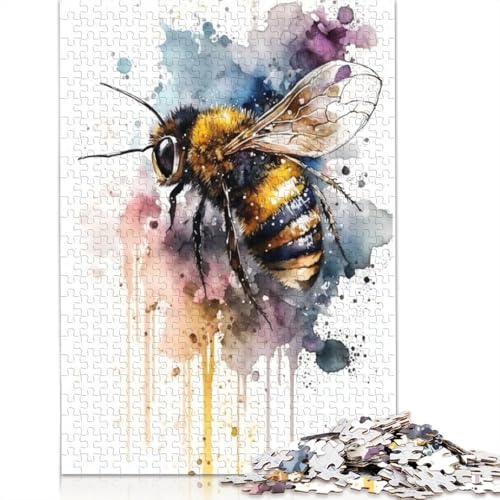 Aquarell-Bienen-Puzzle für Erwachsene, herausforderndes und kniffliges Puzzle für Frauen und Männer, 1000 Teile (75 x 50 cm) von QBIREX
