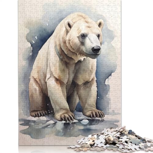 Aquarell-Eisbär-Kunst-Puzzle, rechteckig, Papp-Puzzle, Geschenk für Kinder ab 12 Jahren, 520 Teile (52 x 38 cm) von QBIREX