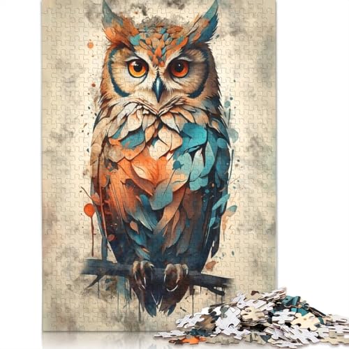 Aquarell-Eulen-Puzzle, DIY-Spiel, rechteckiges Papierpuzzle für Jungen oder Mädchen, Geburtstagsgeschenk, 1000 Teile (38 x 26 cm) von QBIREX