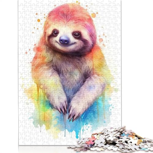 Aquarell-Faultier-Malpuzzle für Erwachsene, Lernspiele, Puzzle für Erwachsene und Kinder, 520 Teile (52 x 38 cm) von QBIREX