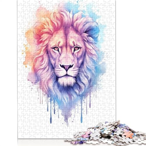 Aquarell-Löwen-Gemälde-Puzzle für Erwachsene, zusammen. Coole Puzzles für Erwachsene, für Erwachsene und Teenager, 1500 Teile (85 x 57 cm) von QBIREX