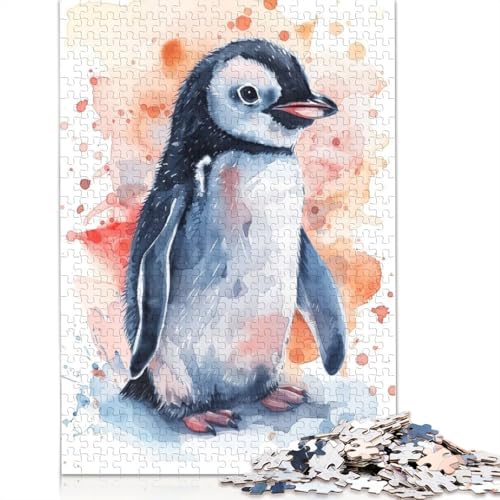 Aquarell-Pinguin-Puzzle, Dekompressionsspielzeug, rechteckiges Papierpuzzle für Kinder und Erwachsene ab 12 Jahren, 1000 Teile (75 x 50 cm) von QBIREX