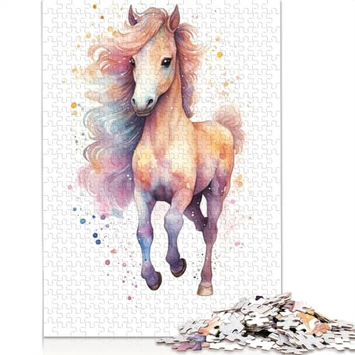 Aquarell-Puzzle mit Babypferd und Pony, für Erwachsene, Spielzeug, Lernspiel, schwierige Puzzles für Kinder ab 12 Jahren, 520 Teile (52 x 38 cm) von QBIREX