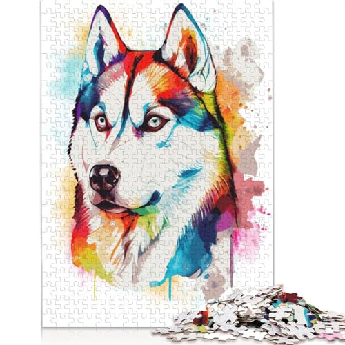 Aquarell-Puzzle mit sibirischen Huskys, 1500 Teile, Entspannungs-Herausforderungsspielzeug, schwierige Puzzles für Frauen und Männer, 1500 Teile (85 x 57 cm) von QBIREX