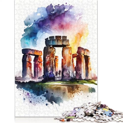 Aquarell-Stonehenge-Puzzle, Spielzeug, Lernspiel, Premium-Puzzle aus Karton für Erwachsene und Kinder, 1000 Teile (38 x 26 cm) von QBIREX