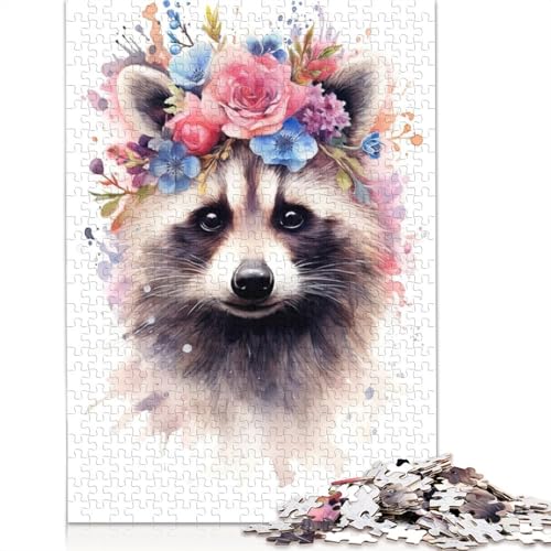 Aquarell-Waschbär-Kunst-Puzzles für Erwachsene, Spielzeug, Lernspiel, schwierige Puzzles für Kinder ab 12 Jahren, 520 Teile (52 x 38 cm) von QBIREX