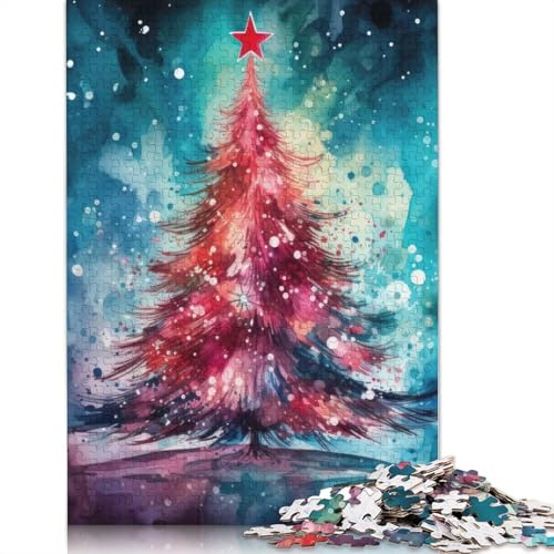 Aquarell-Weihnachtsbaum-Puzzle, Familienspaß, 100% recycelter Karton, Puzzle für Kinder und Erwachsene ab 12 Jahren, 1000 Teile (38 x 26 cm) von QBIREX