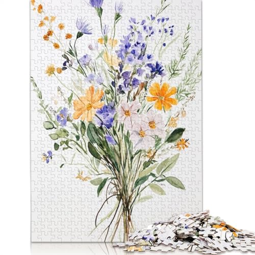 Aquarell-Wildblumenstrauß, Puzzlespielzeug für Erwachsene, Lernspiel, Puzzlespiele für Erwachsene für Frauen und Männer, 520 Teile (52 x 38 cm) von QBIREX