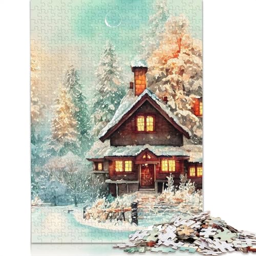 Aquarell-Winter-Puzzle, Dekompressionsspielzeug, rechteckiges Papier-Puzzle für Kinder und Erwachsene ab 12 Jahren, 1000 Teile (75 x 50 cm) von QBIREX
