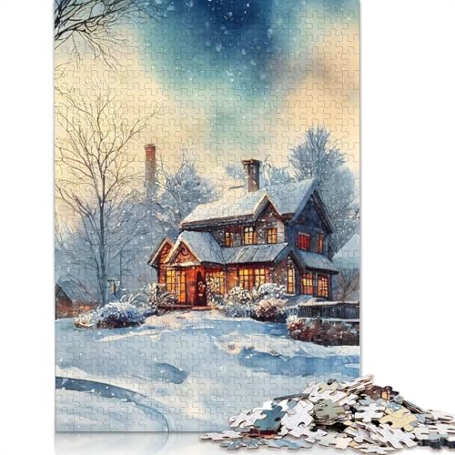 Aquarell-Winter-Puzzle, Denksportaufgabe, 100% recycelter Karton, Puzzle für Damen und Herren, 1000 Teile (75 x 50 cm) von QBIREX