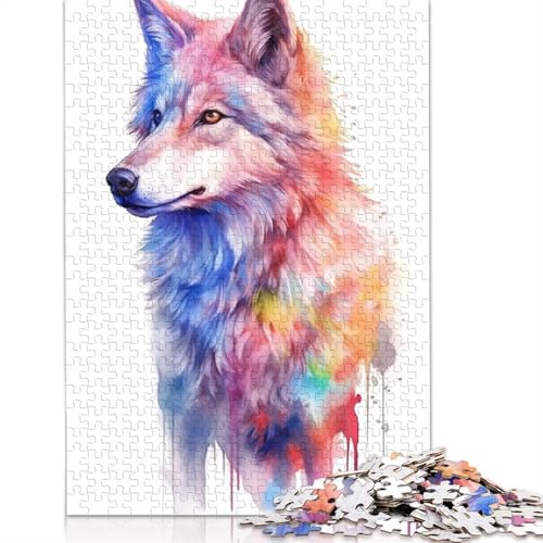 Aquarell-Wolf-Malerei-Puzzles für Erwachsene, Spielzeug, Lernspiel, schwierige Puzzles für Kinder ab 12 Jahren, 1000 Teile (75 x 50 cm) von QBIREX