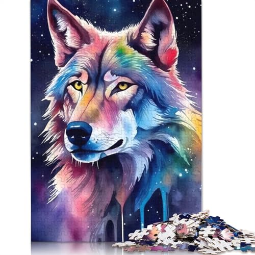 Aquarell-Wolf-Puzzle-Spielzeug, Lernspiel, Premium-Karton-Puzzle für Erwachsene und Kinder, 1000 Teile (75 x 50 cm) von QBIREX
