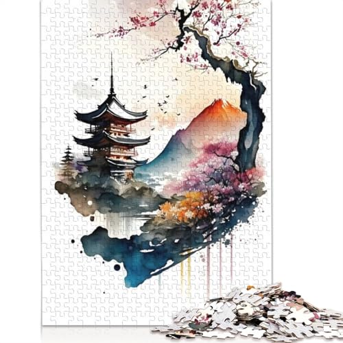 Aquarelle Japanisch 1 Puzzle für Erwachsene, 1000 Teile, rechteckiges Holzbrett-Puzzle, Geschenke für Männer, für Jungen oder Mädchen, 1000 Teile (75 x 50 cm) von QBIREX