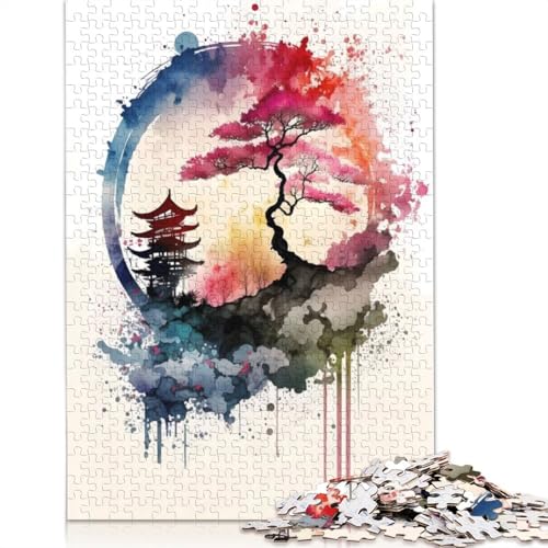 Aquarelle Japanisch 3 Puzzle für Erwachsene. Anspruchsvolle und knifflige Puzzles für Männer für Erwachsene, für Jungen oder Mädchen, 1000 Teile (75 x 50 cm) von QBIREX