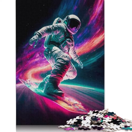 Astronaut Snowboarding im Weltraum Puzzle Kreative Spiele 100 Prozent Recyclingkarton Puzzle für Erwachsene 1000 Teile (26 x 38 cm) von QBIREX