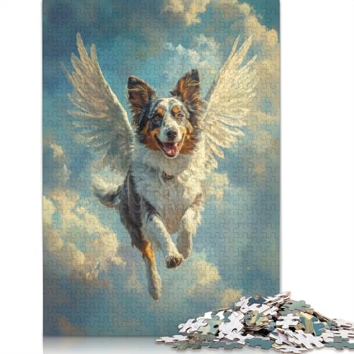 Australian Shepherd Angel Pet Loss Tribute Dog with Wings Puzzle, präzises ineinandergreifendes Papierpuzzle für Kinder, einzigartiges Geschenk, 1000 Teile (75 x 50 cm) von QBIREX