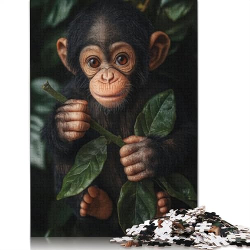 Baby Chimpanzee Holding Branch Puzzle 1000-teilige Schwer Puzzle Spielzeug Lernspiel Impossible Herausforderungsspielzeug Für Erwachsene Und Kinder Ab 12 Jahren 1000pcs (75x50cm) von QBIREX