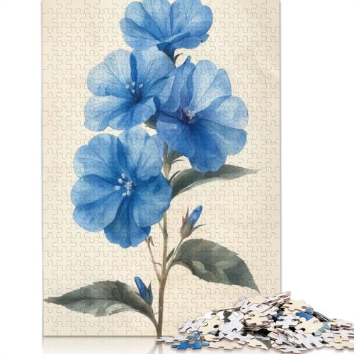 Babyblaues Phlox-Blumen-Kunst-Puzzle, 100% recycelter Karton, 100% recycelter Karton, Puzzle für Jungen oder Mädchen, 1000 Teile (75 x 50 cm) von QBIREX