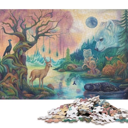Bär- und Hirsch-Puzzle, 100% recyceltes Kartonpapier, rechteckiges Puzzle für Erwachsene und Kinder, 70 x 50 cm/1000 Teile von QBIREX