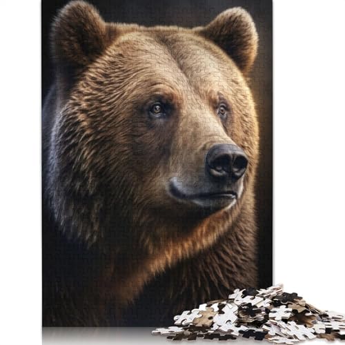 Bärenporträt auf dunklem Puzzle für Erwachsene, 1500 Teile, schwierige Problemlösungspuzzles für Erwachsene, für Jungen oder Mädchen, 1500 Teile (85 x 57 cm) von QBIREX