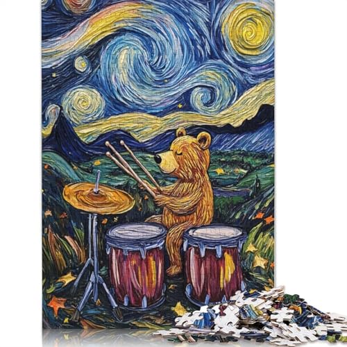 Bärentrommeln unter der Sternennacht, Puzzle, Dekompressionsspielzeug, rechteckiges Papierpuzzle für Erwachsene ab 12 Jahren, 1000 Teile (26 x 38 cm) von QBIREX