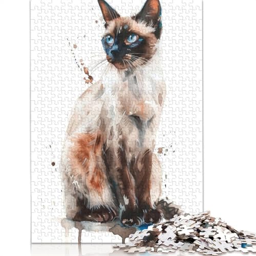 Balinese Cat Watercolor Puzzle 520 Teile Schwer Puzzle Spielzeug Lernspiel Impossible Herausforderung Spielzeug Für Erwachsene Kinder 520pcs (52x38cm) von QBIREX