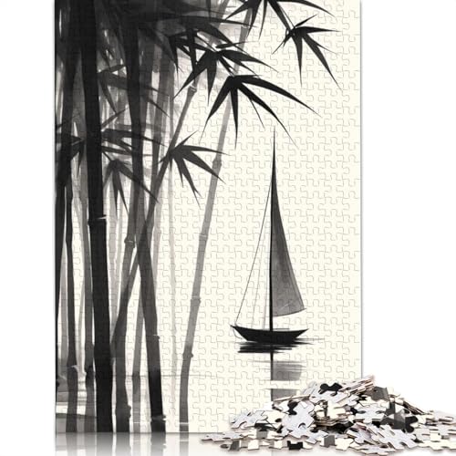 Bambusboot, friedliche Wasser-Puzzles für Erwachsene, Alter 18 Jahre, dukationale Spiele, Puzzle für Erwachsene und Kinder, 1500 Teile (85 x 57 cm) von QBIREX