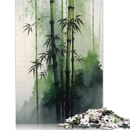 Bambuswald-Aquarell-Puzzle für Erwachsene, 1000 Teile, 100 Prozent recycelte Holzplatte, Denkpuzzles für Erwachsene, für Jungen oder Mädchen, 1000 Teile (75 x 50 cm) von QBIREX