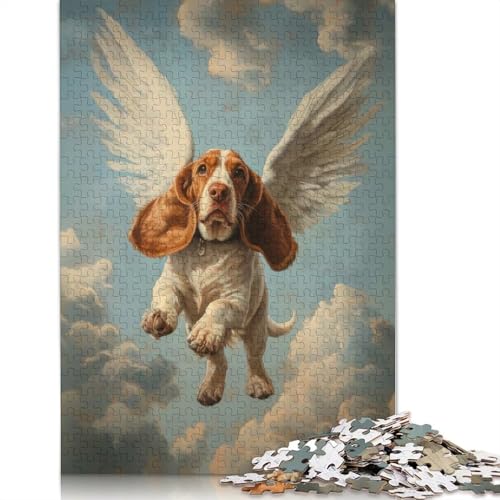 Basset Hound Angel Pet Loss Remembrance Art Basset Hound mit Flügeln Puzzle DIY-Spiel Premium-Karton Puzzle 1000 Teile (38 x 26 cm) von QBIREX