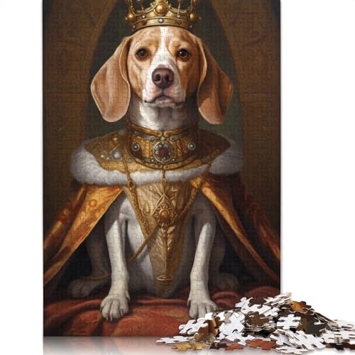 Beagle Dog Dressed King Puzzle für Erwachsene, 1500 Teile, schwierige Problemlösungspuzzles für Erwachsene, für Jungen oder Mädchen, 1500 Teile (85 x 57 cm) von QBIREX
