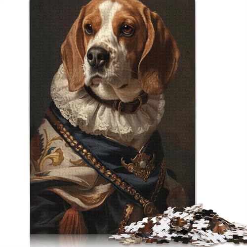 Beagle-Hund-Tier-Haustier-Puzzle für Erwachsene, 1000 Teile, rechteckiges Holzbrett-Puzzle, Geschenke für Männer, für Jungen oder Mädchen, 1000 Teile (75 x 50 cm) von QBIREX