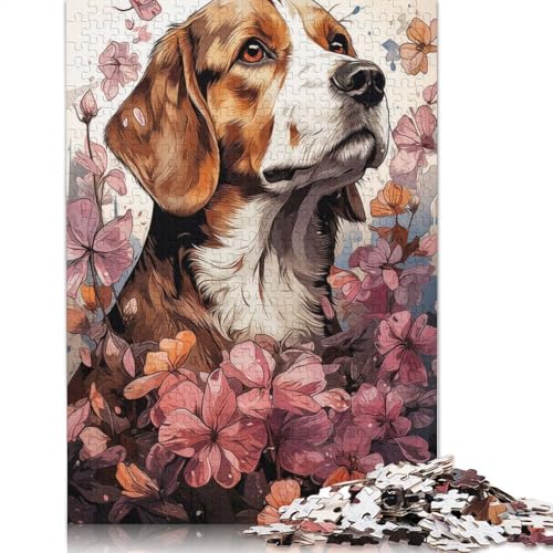 Beagle and Flowers Puzzles 1000-teilige Schwer Puzzle Spielzeug Lernspiel Impossible Herausforderungsspielzeug Für Erwachsene Kinder 1000pcs (75x50cm) von QBIREX