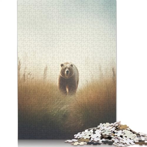 Bear in Foggy Meadow Puzzle 1000-teilige Schwer Puzzle Spielzeug Lernspiel Impossible Herausforderungsspielzeug Für Erwachsene Und Kinder in Bewährter 1000pcs (75x50cm) von QBIREX