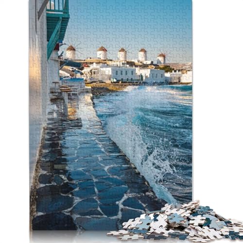 Berühmte Windmühlen von Mykonos, 1000-teiliges Puzzle für Erwachsene | | Familienspaß-Puzzles für Erwachsene, Geschenke, Denkspiele (38 x 26 cm) von QBIREX