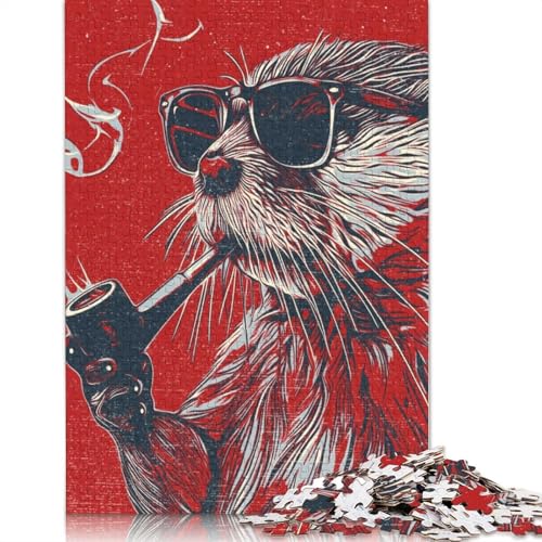 Biber-Pop-Art-Raucher-Puzzle, schwieriges Hartpapier, rechteckiges Puzzle für Erwachsene und Kinder, einzigartiges Geschenk, 1000 Teile (75 x 50 cm) von QBIREX