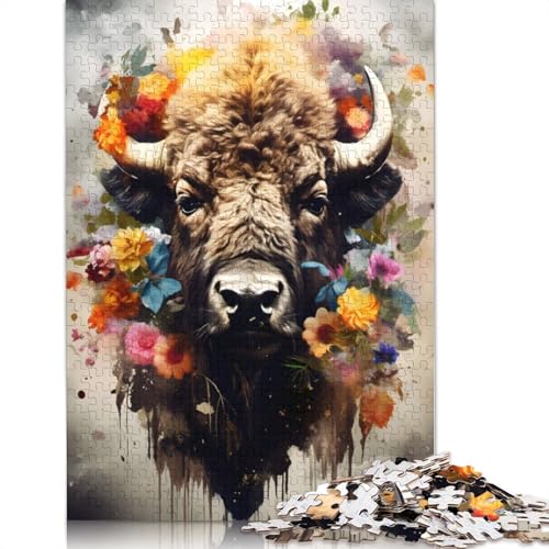 Bison-Puzzle mit Blumenfarben, anpassbare Bilder, 100% recycelter Karton, Puzzle für Kinder und Erwachsene ab 12 Jahren, einzigartiges Geschenk, 1000 Teile (75 x 50 cm) von QBIREX