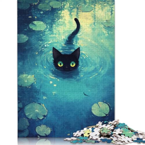 Black Cat in Water Puzzles 1000 Teile Schwer Puzzle Spielzeug Lernspiel Impossible Herausforderungsspielzeug Für Erwachsene Und Kinder in Bewährter 1000pcs (38x26cm) von QBIREX