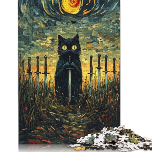 Black Cat with Sword Puzzle 1000-teilige Schwer Puzzle Spielzeug Lernspiel Impossible Herausforderung Spielzeug Für Erwachsene Kinder 1000pcs (40x28cm) von QBIREX
