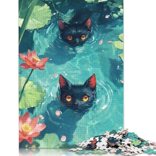Black Cats in Water Lilies Puzzles 1000 Teile Schwer Puzzle Spielzeug Lernspiel Impossible Herausforderung Spielzeug Für Erwachsene Und Kinder Ab 14 Jahren 1000pcs (75x50cm) von QBIREX