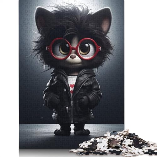 Black Cute Cat Puzzle 1000-teilige Schwer Puzzle Spielzeug Lernspiel Impossible Herausforderungsspielzeug Für Erwachsene Kinder 1000pcs (40x28cm) von QBIREX