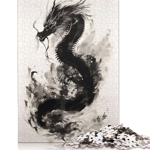 Black Dragon Ink Art Puzzle, Lernspiele, Familienaktivitäten, Premium-Karton-Puzzle für Frauen und Männer, 1000 Teile (75 x 50 cm) von QBIREX