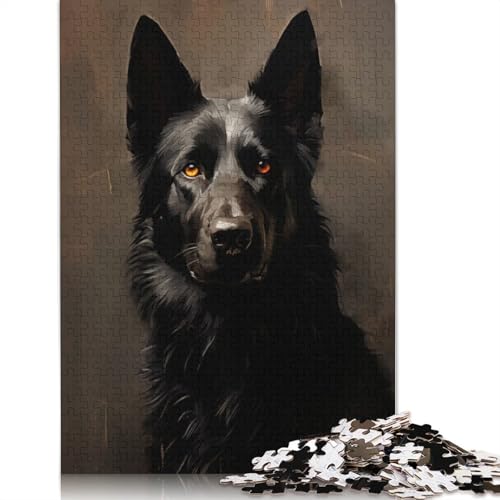 Black German Shepherd Portrait Puzzle 1000 Teile Schwer Puzzle Spielzeug Pädagogisches Spiel Impossible Herausforderungsspielzeug Für Erwachsene Kinder 1000pcs (75x50cm) von QBIREX