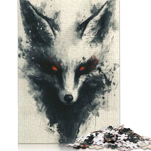 Black Kitsune Fox Painting Puzzles 1000 Teile Schwer Puzzle Spielzeug Lernspiel Impossible Herausforderungsspielzeug Für Erwachsene Kinder 1000pcs (75x50cm) von QBIREX