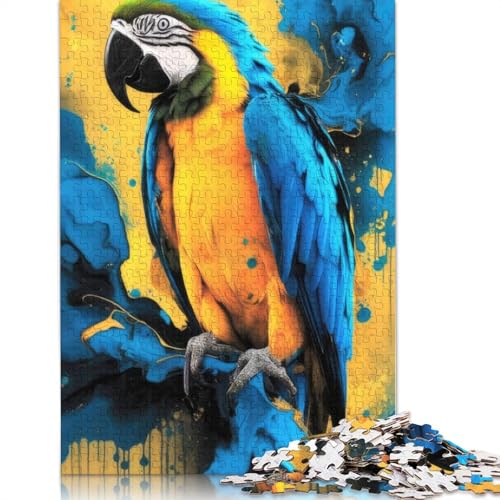 Blau-goldenes Ara-Papagei-Puzzle für Erwachsene, 520 Teile, Heimdekoration, ungewöhnliche Puzzles für Erwachsene, für Jungen oder Mädchen, 520 Teile (52 x 38 cm) von QBIREX