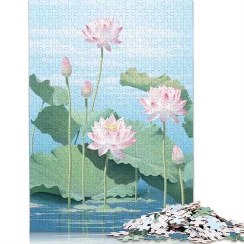 Blaue japanische Lotusblume, 520-teiliges Puzzle, Denksportaufgabe, Problemlösungspuzzle für Erwachsene und Kinder, 520 Teile (52 x 38 cm) von QBIREX
