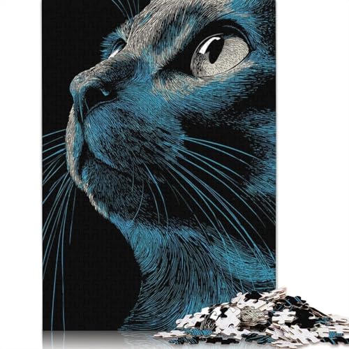 Blaues Katzenporträt-Puzzle für Erwachsene und Jugendliche, 1000 Teile, Papierpuzzles für Teenager, Geschenke, Denksportspiel, 1000 Teile (75 x 50 cm) von QBIREX
