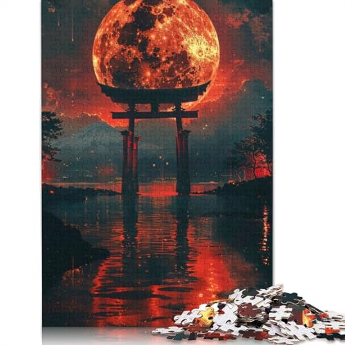 Blood Moon Torii 1000-teiliges Puzzle, ab 18 Jahren, Lernspiele, Puzzles für Erwachsene, für Frauen, für Kinder ab 12 Jahren, 1000 Teile (75 x 50 cm) von QBIREX