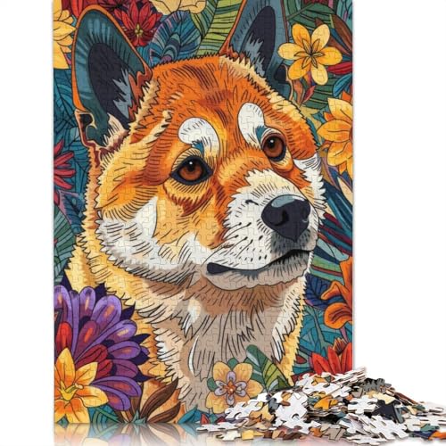 Blumen-Puzzle mit Shiba-Inu-Hund für Erwachsene, Spielzeug, Lernspiel, schwierige Puzzles für Kinder ab 12 Jahren, 1000 Teile (75 x 50 cm) von QBIREX